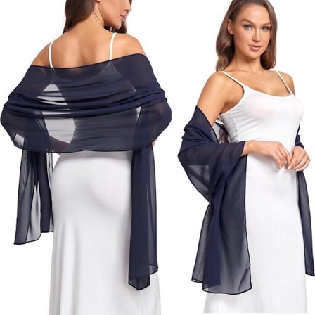 Marineblå, Damescarf, Sjal, Chiffonsjal, Damescarf, Tynd Sjal, 180*70cm, Sjal