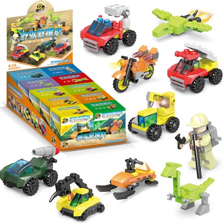 Pedagogisk byggeklossleketøysbilsett for barn, 10 esker, for utendørs redningsteam.