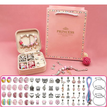 3 barnar DIY håndlagde perle armbånd bursdagsgave for 6-12 år gamle jenter kreativt smykkesett rosa gaveeske