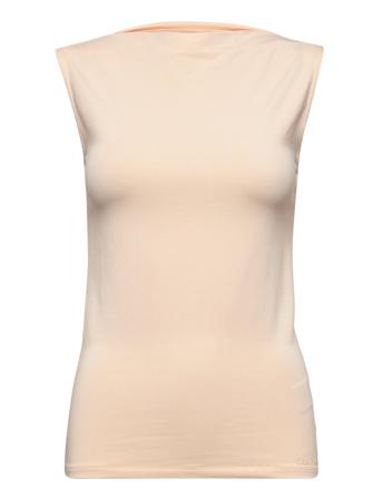 Tonal Logo Razor Neck Tank Top Ærmeløs Top Beige Calvin Klein