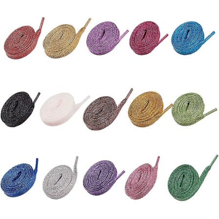 15 par 15 färger glitter skosnören platta polyesterskosnören för sneakers