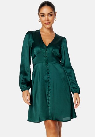 BUBBLEROOM Elliana satin dress Dark green Klær