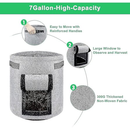 Kartoffel-pflanzbeutel, 3er-pack, Verdickte Stofftpfe, Garten, Gemse, Pflanzbeutel Mit Griffen Und Klettfenster, Grau