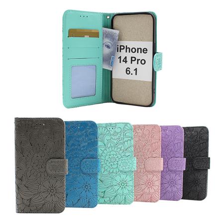 Flower Standcase Wallet Iphone 14 Pro (6.1) Blå