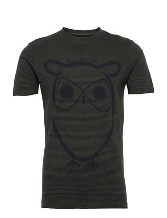 Alder Narrow Striped Tee With Owl Green Knowledge Cotton Apparel
