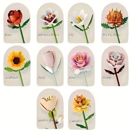 10 stk. byggeklodsblomster DIY fri kombination, borddekoration, fødselsdag, ferie, Valentinsdagsgaver