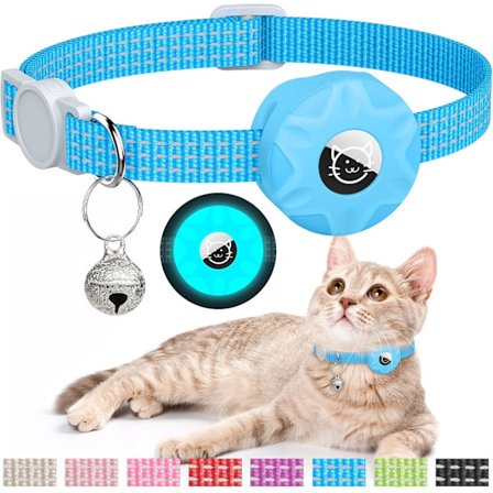 AirTag Kattehalsbånd, Reflekterende Killingehalsbånd med Sikkerhedsspænde til Apple Air Tag Kattehalsbånd, GPS Kattehalsbånd med AirTag Holder og 