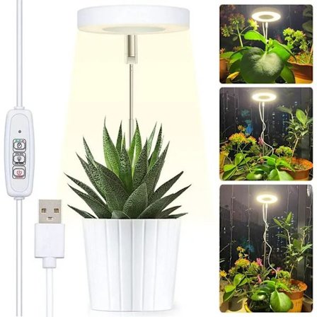 Vækstlampe / plantelampe, justerbar højde, Lampe til planter med tænd/sluk timer (2/4/8 timer) - velegnet til små planter