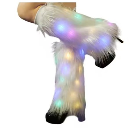 Imiterte pelsbenvarmere for kvinner - Sexy, fluffy og lysende leggings for julekostymer