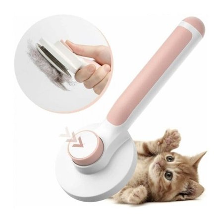 2-i-1 kam - til hunde og katte - massage og pelspleje - pink