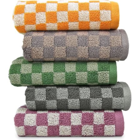 5 kpl Ruudullisia Pyyhkeitä - Puuvillapyyhkeitä Kylpyhuoneen Keittiövieraille, Retro Söpö Pyyhesetti Lahjaksi, Moniväriset Pyyhkeet 29 x 13