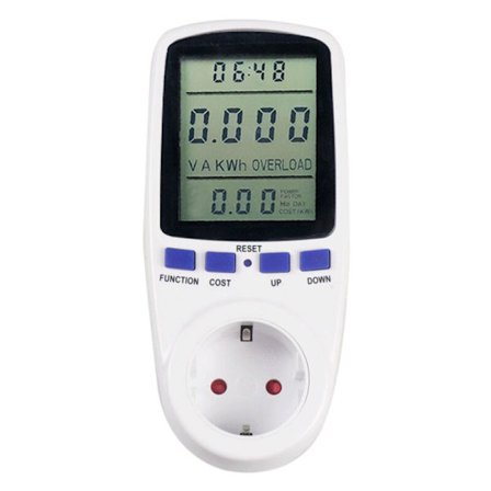 Strømmåler, stikkontakt strømmonitor wattmeter med bakskjerm LCD-skjerm