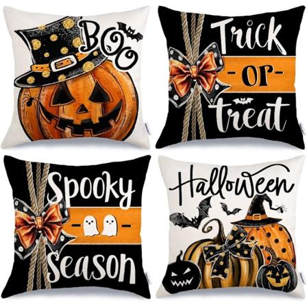 Halloween-tyynynp lliset 18x18 tuumaa, 4 kpl setti, Boo-kurpitsa-kurpitsalyhty-raidat, loma-koristeet