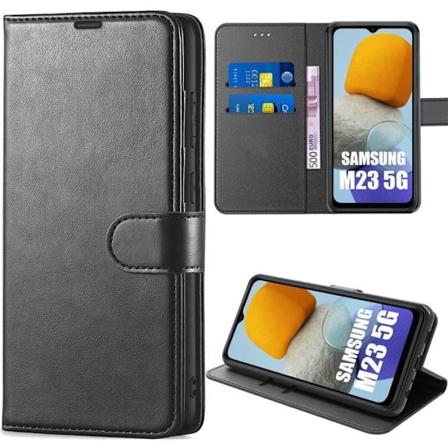 Etui til Samsung Galaxy M23 5G sort syntetisk læder Anti-ridse 360 graders beskyttelse