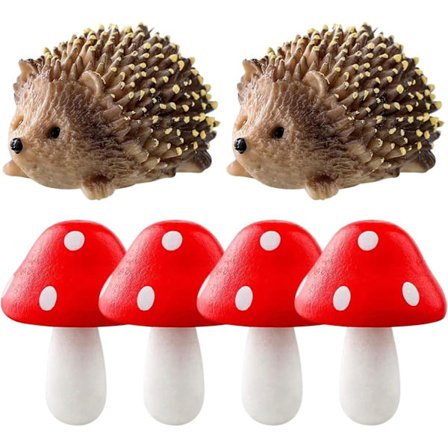 Fe Have Miniaturer, Fe Have Model 1 Sæt med 4 og 2 Pindsvin Fe Have Dekorationer Søde Realistiske Harpiks Dekorationer