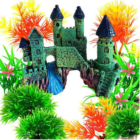 Akvarie Dekoration Planter, 13 Stykker Størrelse Plast Akvarie Planter Dekoration og Slot Polyresin Hule Ornament Dekoration