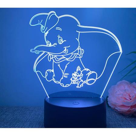 Anime-hahmo 3D y valo Dumbo USB-kosketusv rillinen kaukos din 16 v ri p yt lamppu Dumbo 1 musta kosketuskaukos din 16 v ri
