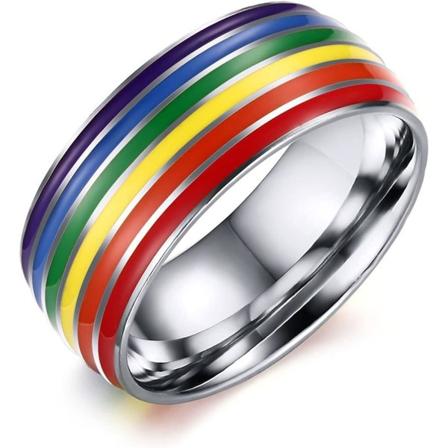 8mm rustfritt stål emalje regnbue LGBT Pride Ring for kvinner og