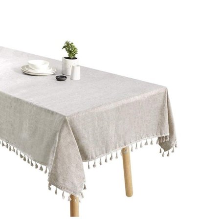 Rektangulært duk med frynser Beige bomullslin 140*140cm
