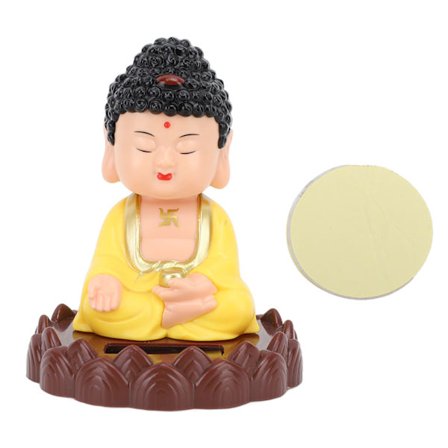 Solcelledrevet Nikkende Buddha Statue Auto Nikkende Munk Figur Gul Gave Lykke Velstand Energisparing