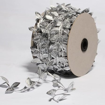 Sølvblade Blad Bånd Trim Reb - 54 Yards - Til Garland Diy Håndværk Og Fest Bryllup Hjem Dekorationer