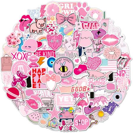 100 ST Preppy Klistremerker Rosa Klistremerkepakke Estetiske Klistremerker Vannflaske Smile Stickers Vinyl Vanntett Klistremerker Dekaler