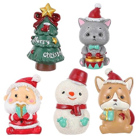 5 stk. Juledekoration Harpiks Mini Figurer Jule Harpiks Legetøj Mikro Landskabsindretning