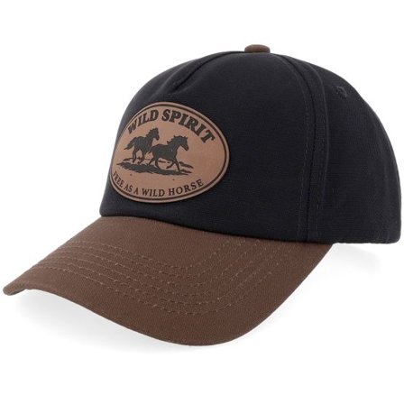 Wild Spirit - Svart adjustable Keps - Wild Horses Engraved Brown Patch Black/Brown Canvas A-frame Adjustable @ Hatstore