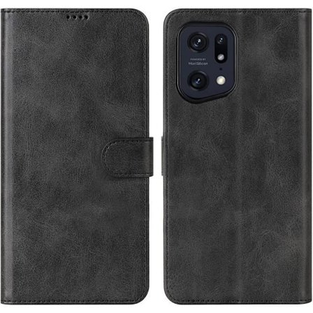 Læder Effekt Flap Case til OPPO Find X5 Pro - E.F. CONNECTION - Sort - Kort- og noteopbevaring