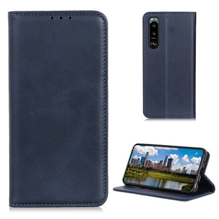 Lompakko-style Aitoa Nahkaa Läppäkotelo For Sony Xperia 5 III - Sininen