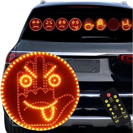 4 Udtryk og 4 Gestus Finger Bil Lys, Road Rage LED Skilt til Bil, Sjov Hånd Gestus Lys til Bil Bagrude, 2 i 1 Bil Udtryk Gestus