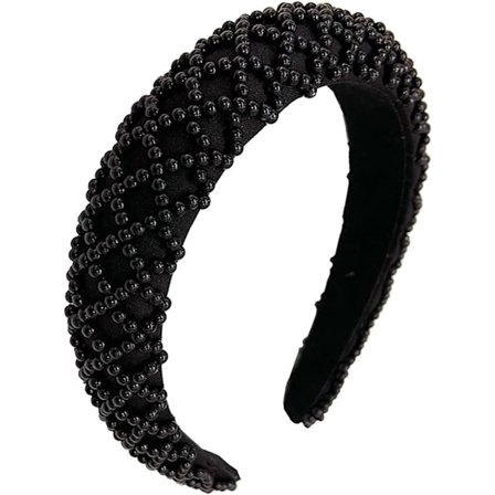 Svart Hårbånd Bredt Vattert Perler Hårbånd Perler Faux Perle Hårbånd Brede Hårbånd for Jenter Mote Hårtilbehør