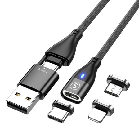 Magneettinen kaapeli 3-in-1 USB-C, Lightning, Micro-USB 2.4A, 1 m - musta