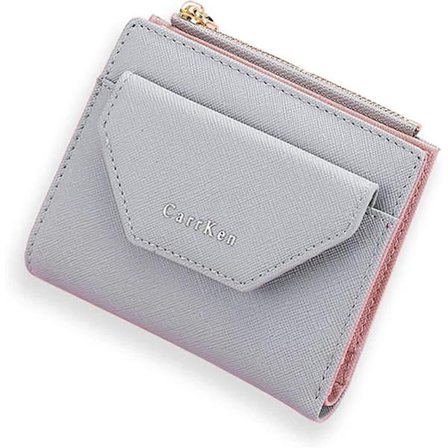 Lille læderpung til kvinder, kortholder, foldbar, lynlåslomme til mønter