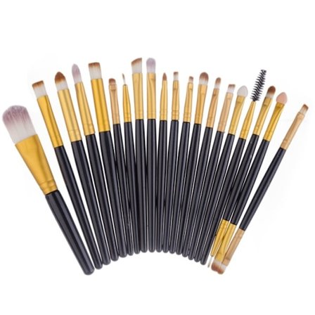Professionella skonsamma sminkborstar 20-Pack, Svart, Guld