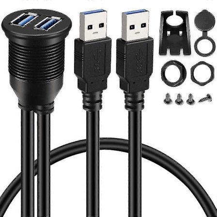 2 Portar Dubbel Usb 3.0 Aux Infälld Bilmonteringsförlängningskabel För Bil Lastbil Båt Motorcykel Instrumentbräda