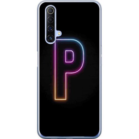 Kompatibel Mobilcover til Realme Realme X50 5G Minimalistisk neonbogstav P i farvegradient og lyseffekt mod sort baggrund i digital neonstil
