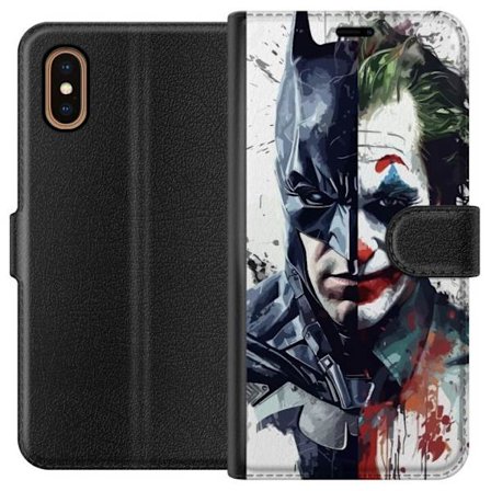 Kompatibelt Lommeboketui til Apple Apple iPhone XS Max Delt portrett av Batman og Joker i dramatisk illustrasjon, ikonisk superhelt motiv med mørk ku