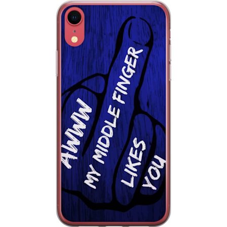 Kompatibelt Mobildeksel til Apple iPhone XR Mørk typografisk illustrasjon med hjerteform og budskap om vennskap mot dyp blå tretekstur