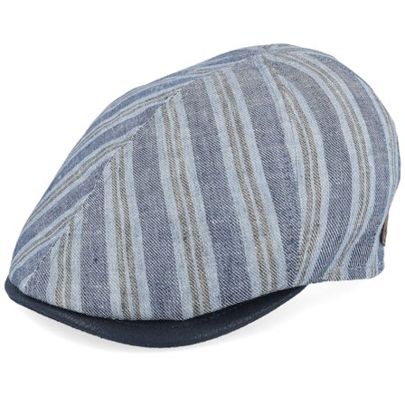 MJM Hats - Blue flatcap Cap - Broker 51 Linen Blue Stripe Flat Cap @ Hatstore