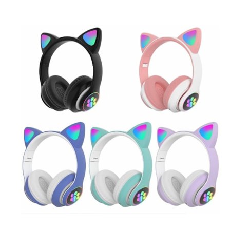 Zk-kids hörlurar med mikrofon, trådlösa Bluetooth-hörlurar med LED-kattungeöron, hopfällbara barn hörlurar för skola/surfplatta/telefon/dator/TV