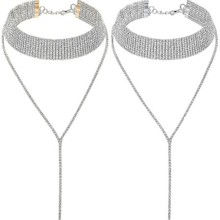 2 st Rhinestone Tassel Choker Halsband Flerskikts Brett Halsband Halsband med Tassel Kedjor för Kvinnor Flickor Gynna