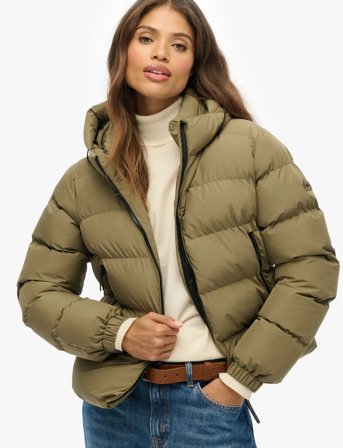 Superdry Hooded Sports Puffer Jacket - Khaki green - XL