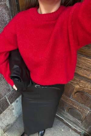 Janka Polliani x NA-KD Pull en maille de laine mélangée à encolure ronde - Pulls - Rouge - L