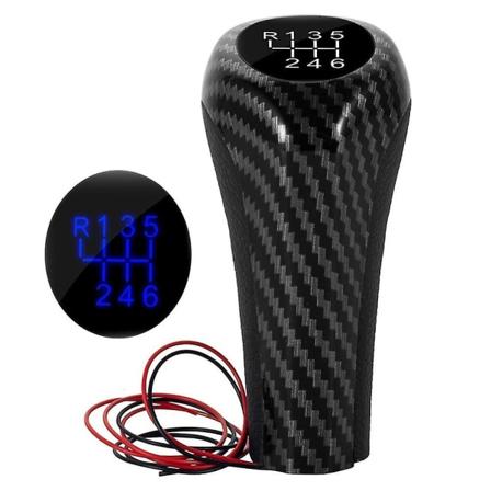 Kolfiber 6-växlad manuell växlingsknapp W/led Blå bakgrundsbelysning Läderväxelspak för E46 E90 E91 E92 X1 X3 X5