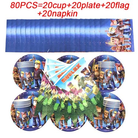 Børnefødselsdagsgaveposer Roblox Tema Festartikler Papfade Kop Tallerkener Serviet Baby Shower Engangsservicesæt 80 stk.-XF10-