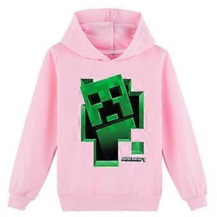 Minecraft Trykket Barn Gutter Jenter Hoodie Casual Lang Ermet Hettestroffegenser Pullover Jumper Topper (8-9 År Rosa)