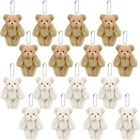 16-pack Mini Joint Nalle Tiny Bear Gosedjur Liten plysch björnleksak for nyckelring Baby Shower Bröllop DIY Craft Party Favor