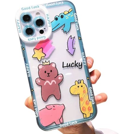 Søt iPhone 13 Pro Max deksel gjennomsiktig tegneserie dyr iPhone 13