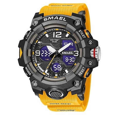 Smael Watch Sport Militär Klockor Vattentät 50m Stoppur Led Light Week Display Armbandsur 8008 Quartz Watches Herr Digital